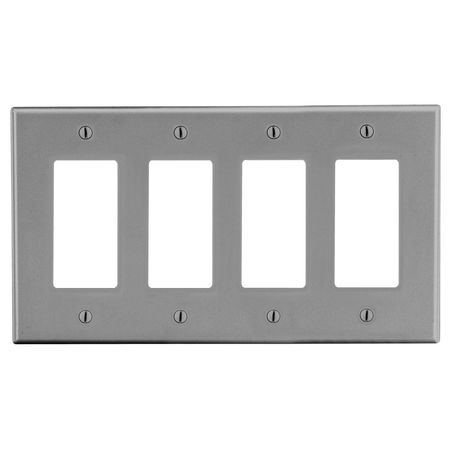 HUBBELL WIRING DEVICE-KELLEMS Wallplate, Mid-Size 4-Gang, 4) Decorator, Gray PJ264GY
